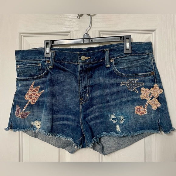 Ralph Lauren Denim & Supply Boyfriend Cut Off Shorts Sz 32 Patchwork Embroidered - Picture 1 of 8